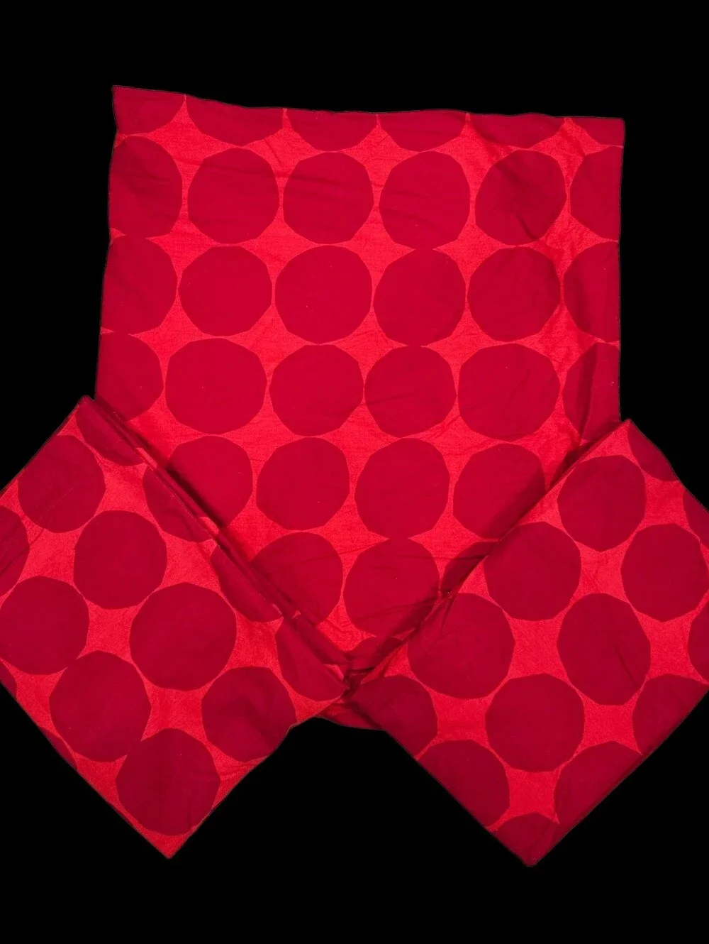VTG Marimekko PIENET KIVET FULL Flat Sheet & STD Pillowcases Red Circles Cotton